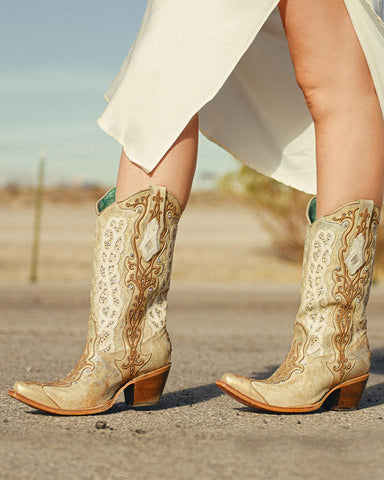 Women's Overlay Embroidery Studs & Crystals Western Boots