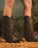 Women's Chocolate Fringe & Studs Western Boots