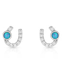 Women's Mini Clear Stone Horseshoe and Opal Earrings