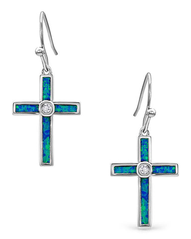 Women's Rivers of Lights Opal Cross Earrings