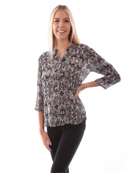 Women's Mandarin Crepe Blouse by Scully from Skip’s Western Outfitters | SCU-HC787-BLK-XS-BLACK