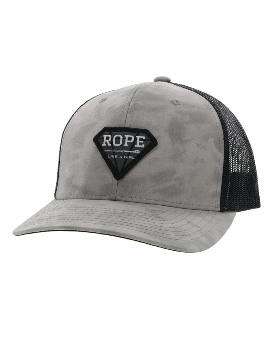 Women's Rope Like A Girl Trucker Hat by Hooey from Skip’s Western Outfitters | HOO-2249T-GYBK-O/S-Grey/Black