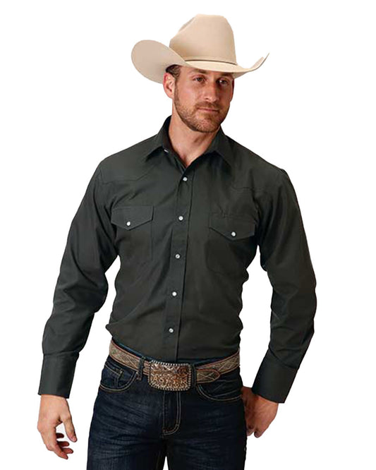 Men's Long Sleeve Broadcloath Shirt by Roper from Skip’s Western Outfitters | KAR-01-001-0025-0113-GY-S-REG