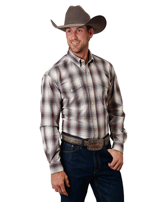 Men's Amarillo Plaid Long Sleeve Shirt by Roper from Skip’s Western Outfitters | KAR-03-001-0378-7012-GY-M-REG