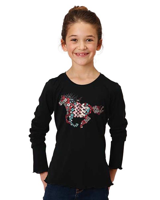 Girls' Jersey Knit Long Sleeve Tee by Roper from Skip’s Western Outfitters | KAR-03-009-0514-0190-BL-XS-REG