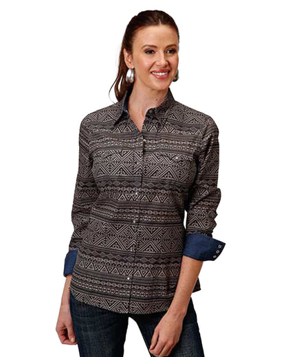 Women's Long Sleeve Print Shirt by Roper from Skip’s Western Outfitters | KAR-03-050-0067-0775-GY-S-REG
