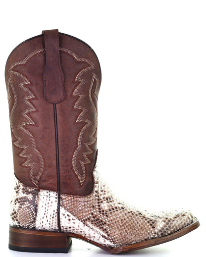 Corral L5740 Men's Handcrafted Square Toe Exotic Python Snake Skin Cowboy Boots in Brown at Skip's Western Outfitters