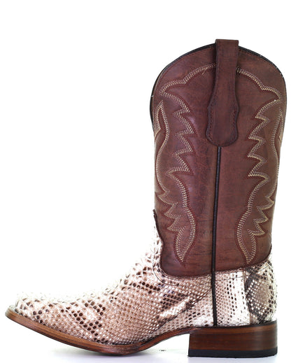 Corral L5740 Men's Handcrafted Square Toe Exotic Python Snake Skin Cowboy Boots in Brown at Skip's Western Outfitters