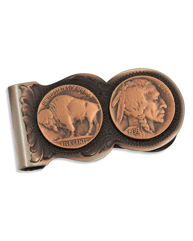 Scalloped Vintage Bronze Buffalo Nickel Money Clip