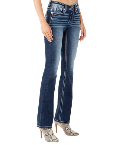 Women's Embroidered Medium Wash Mid-Rise Bootcut Jeans