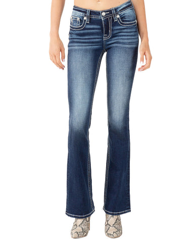 Women's Embroidered Medium Wash Mid-Rise Bootcut Jeans