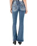 Women's Thick Embroidered Pocket High Rise Flare Jeans