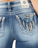 Women's Feathered Dreamcatcher Mid-Rise Bootcut Jeans