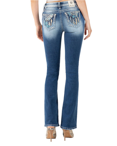 Women's Feathered Dreamcatcher Mid-Rise Bootcut Jeans