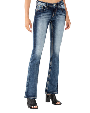 Women's Feathered Horseshoe Mid-Rise Bootcut Jeans