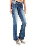 Women's Floral Cross Mid-Rise Bootcut Jeans