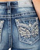 Women's Crystal Wings Mid-Rise Bootcut Jeans