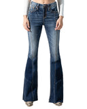 Women's High Rise Patchwork Flare Jeans