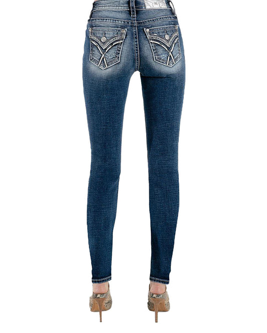 Women's Western Cross-Stitch Skinny Jeans by Miss Me from Skip’s Western Outfitters | MMJ-M3444S49-25-34