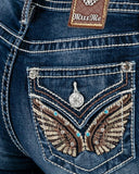 Women's Turquoise & Leather Angel Wing Bootcut Jeans