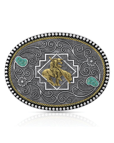Country Roads Turquoise Buckle with Bucking Horse