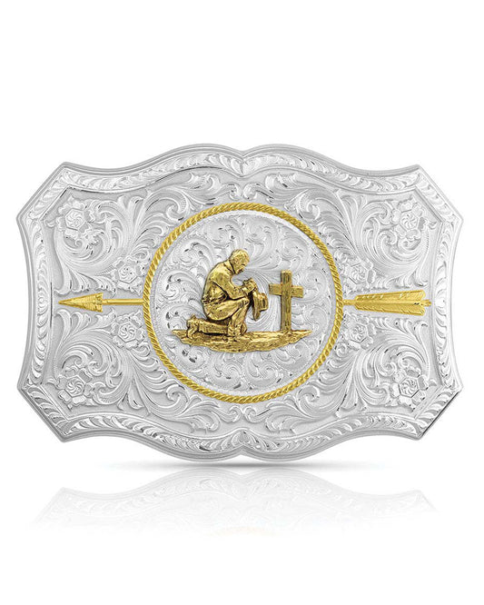Praying Cowboy Buckle by Montana Silversmiths from Skip’s Western Outfitters | MON-45710-917M-O/S-Silver