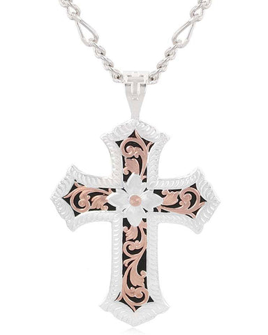 Women's Two Tone Antiqued Floral Cross Necklace – Skip's