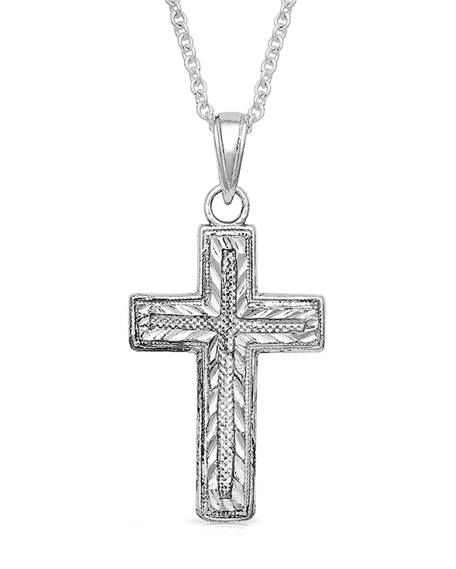 Women's Captured in Faith Cross Necklace by Montana Silversmiths from Skip’s Western Outfitters | MON-NC4771-O/S-Silver