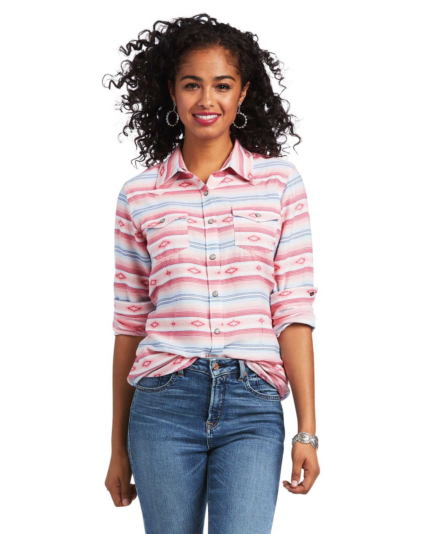 Women's REAL Watercolor Serape Shirt by Ariat from Skip’s Western Outfitters | ARI-10039845-XS-WatercolorSerapeJacquard