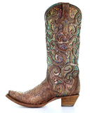 Women's Cognac Glitter Inlay Western Boots