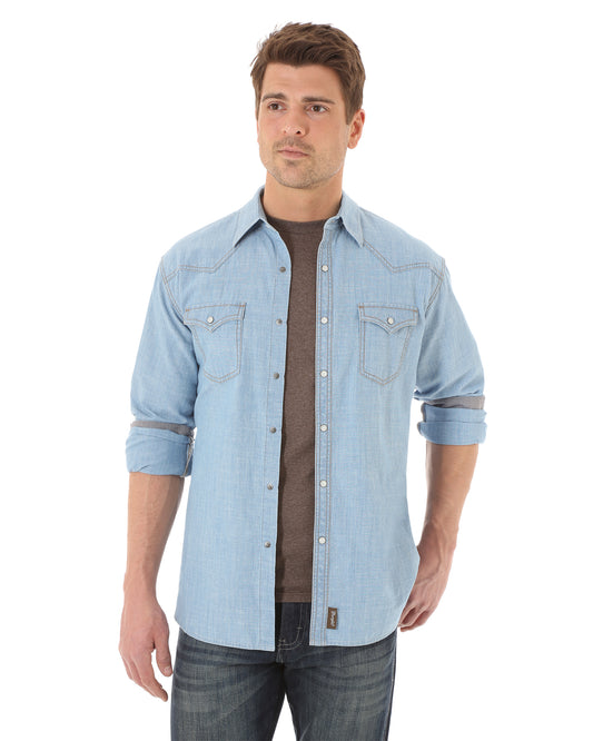 Men's RETRO® Long Sleeve Denim Shirt by Wrangler from Skip’s Western Outfitters | WRA-MVR277D-S-REGULAR