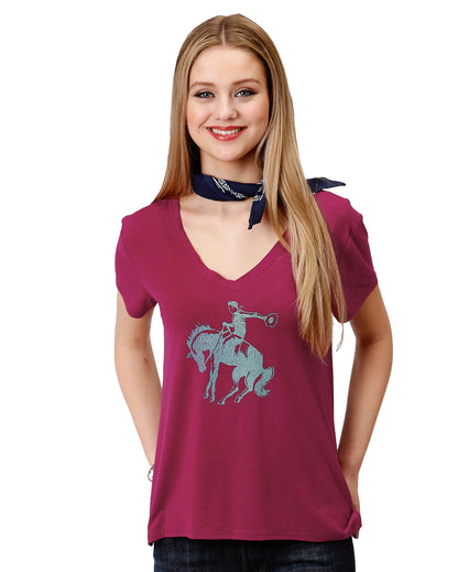Women's Bronc Tee by Roper from Skip’s Western Outfitters | KAR-03-039-0514-0149-RE-XS-Plum