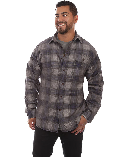 Men's Corduroy Plaid Western Shirt by Scully from Skip’s Western Outfitters | SCU-5274-CNV-S-CHARCOAL/NAVY