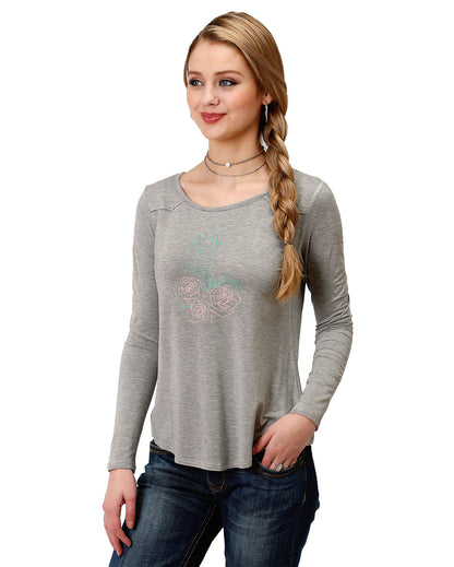 Women's Floral Print Tee by Roper from Skip’s Western Outfitters | KAR-03-038-0514-0180-GY-XS-Grey