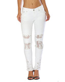 Women’s White Lace Detail Skinny Jeans