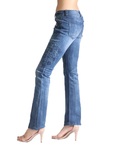 Women's Dark Embroidered Easy Bootcut Jeans