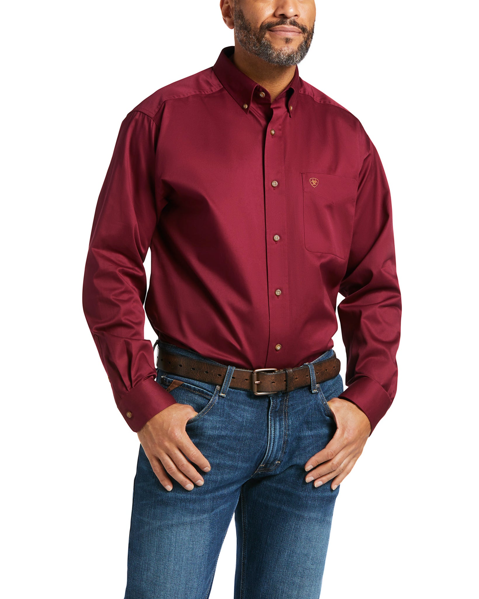 Men's Classic Twill Western Shirt by Ariat from Skip’s Western Outfitters | ARI-10012635-S-Burgundy