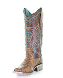 Women's Steer Skull Ostrich Western Boots