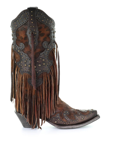 Women's Cheetah and Fringe Western Boots