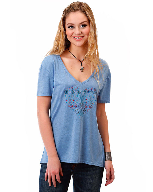 Women’s Dusty Jersey Tee by Roper from Skip’s Western Outfitters | KAR-03-039-0514-6023-BU-XS-Blue