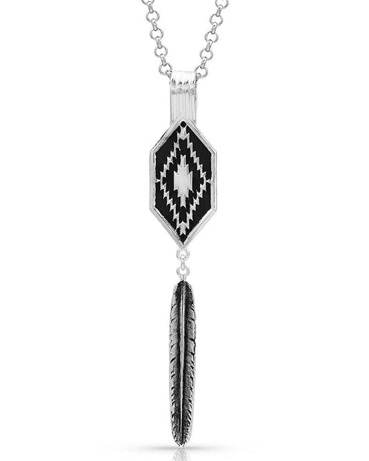 Women's Aztec and Feather Necklace by Montana Silversmiths from Skip’s Western Outfitters | MON-NC4343-One-Size-Black-/-Silver