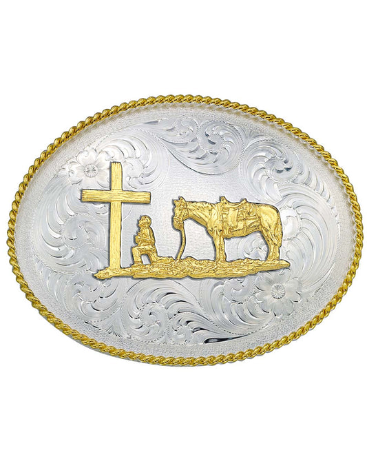 Christian Cowboy Western Belt Buckle by Montana Silversmiths from Skip’s Western Outfitters | MON-1350-731-One-Size-Silver