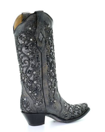 Corral A3672 Women's Handcrafted Snip Toe Cowgirl Boots in Black at Skip's Western Outfitters
