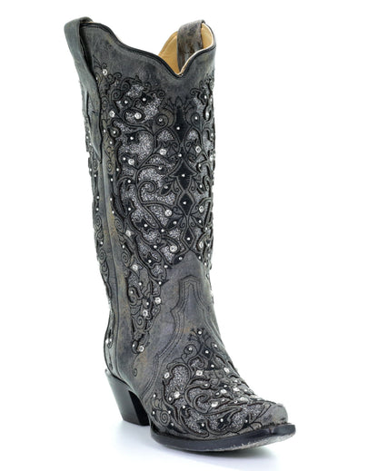 Corral A3672 Women's Handcrafted Snip Toe Cowgirl Boots in Black at Skip's Western Outfitters