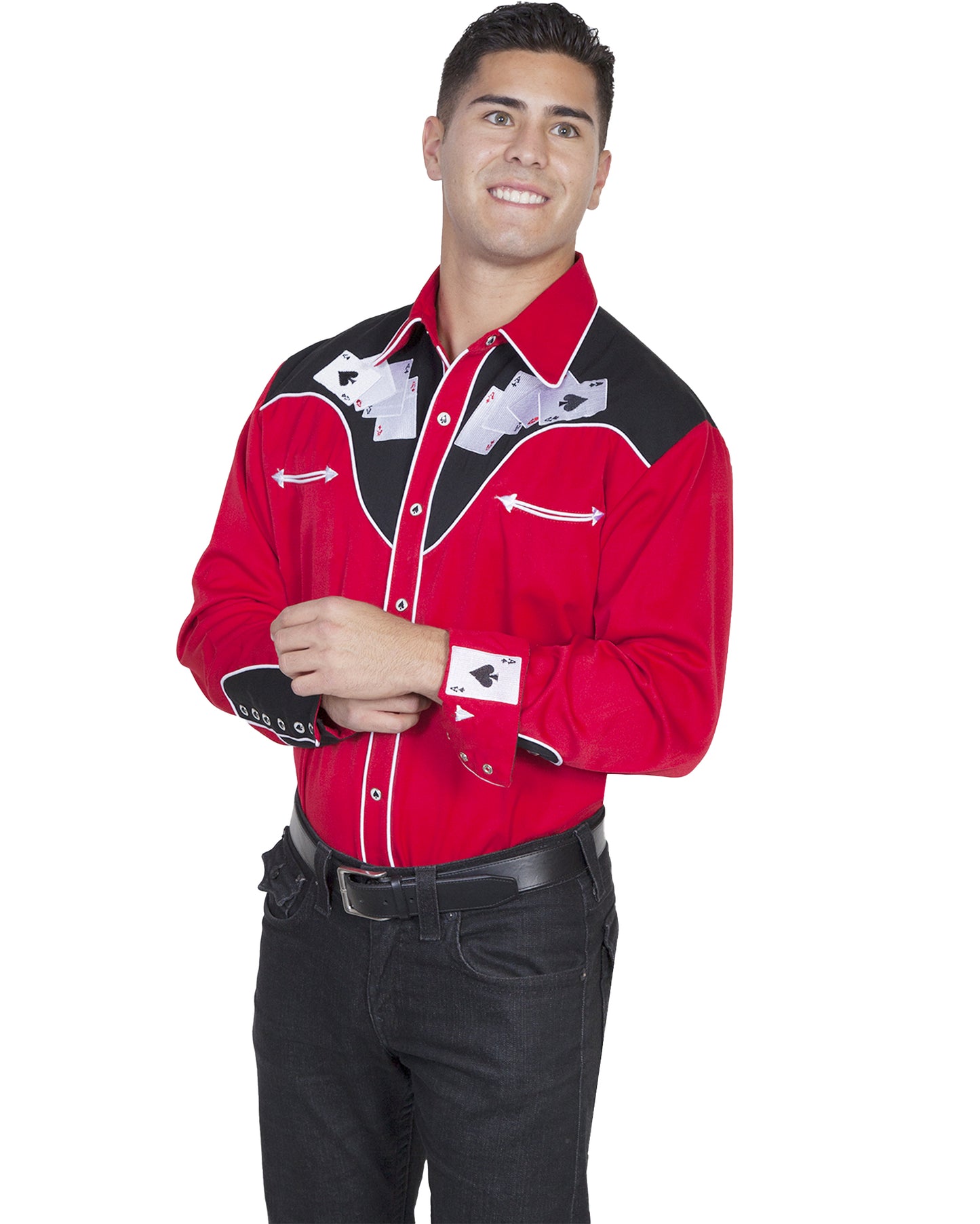 Men's Four Ace Western Shirt by Scully from Skip’s Western Outfitters | SCU-P-686-RED-S-RED