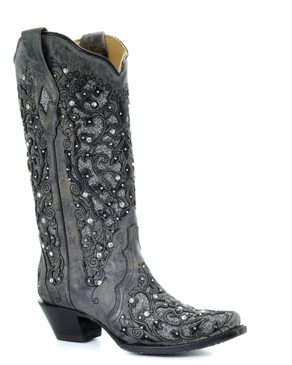 Corral A3672 Women's Handcrafted Snip Toe Cowgirl Boots in Black at Skip's Western Outfitters