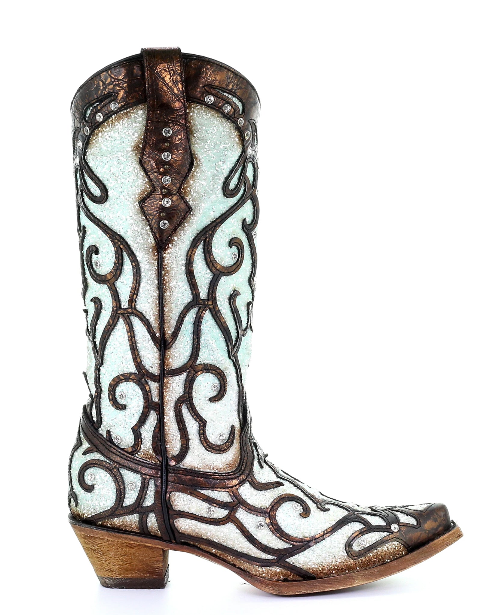Women's Glitter & Crystal Inlay Boots Blue Skip's Western Outfitters