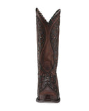Women's Floral Overlay Western Boots - Brown