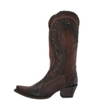 Women's Floral Overlay Western Boots - Brown