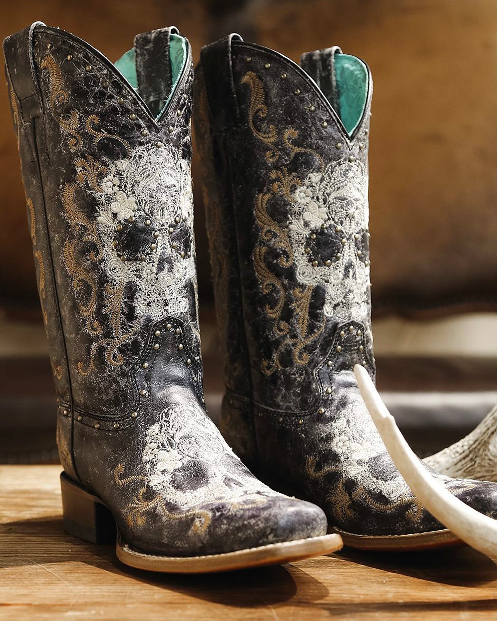 Floral Embroidery Boots A3620 Western Boots Corral Deer Skull